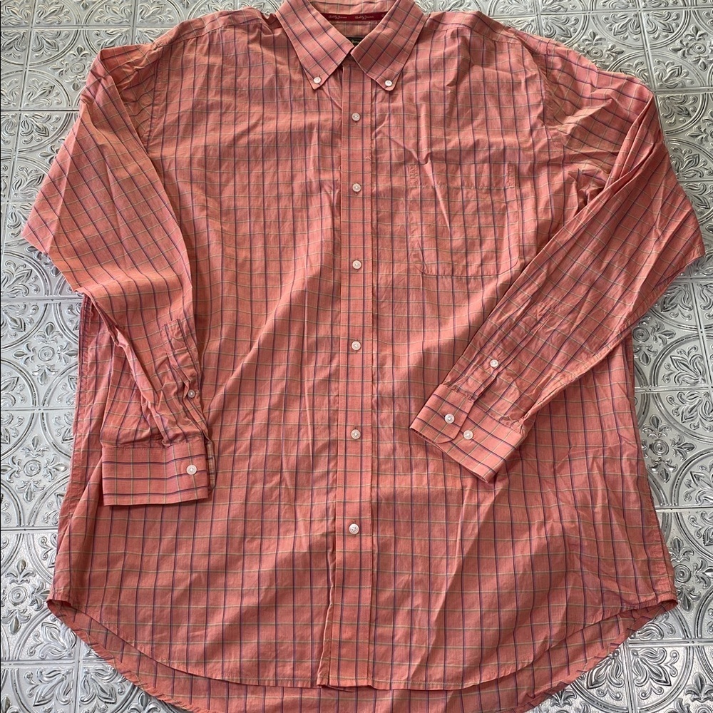 Bobby Jones Luxury Iridescent Plaid Dress Shirt Men's Size XL Peach Orange